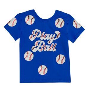 NWT Belle Cher Royal Blue "Play Ball" Sequin Baseball Tee